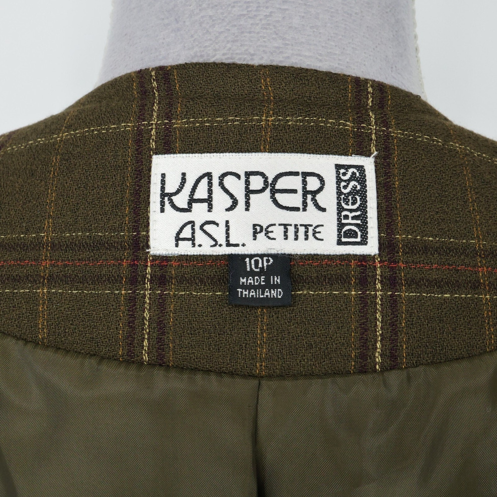 Kasper ASL Jacket Dress Petites 10P Green Plaid Tweed Pockets Lined Career Vtg - Picture 3 of 16
